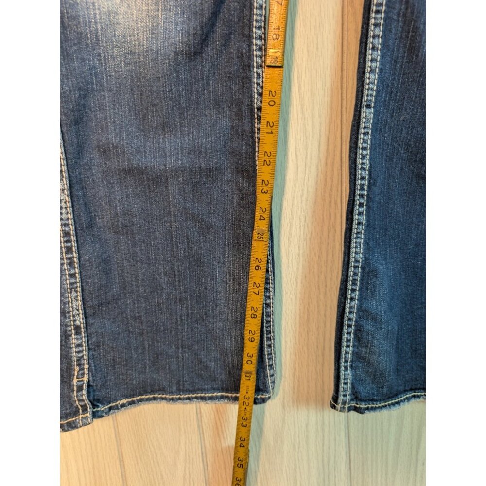 Silver Jeans Co Womens Blue Twisted Denim Jeans Sz 34x33 Distressed Low Rise - Picture 11 of 12
